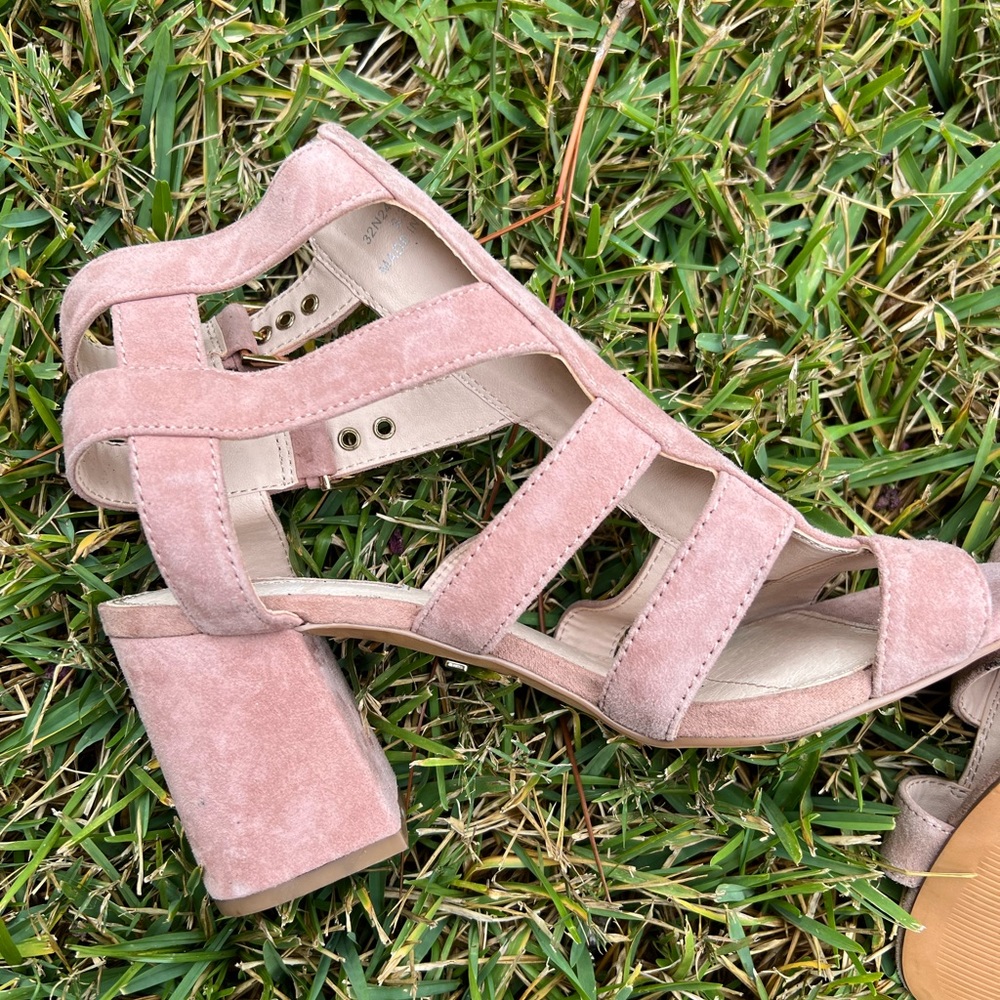 TOPSHOP Mauve Pink Suede Strappy Sandals w/ Double Buckle Ankle